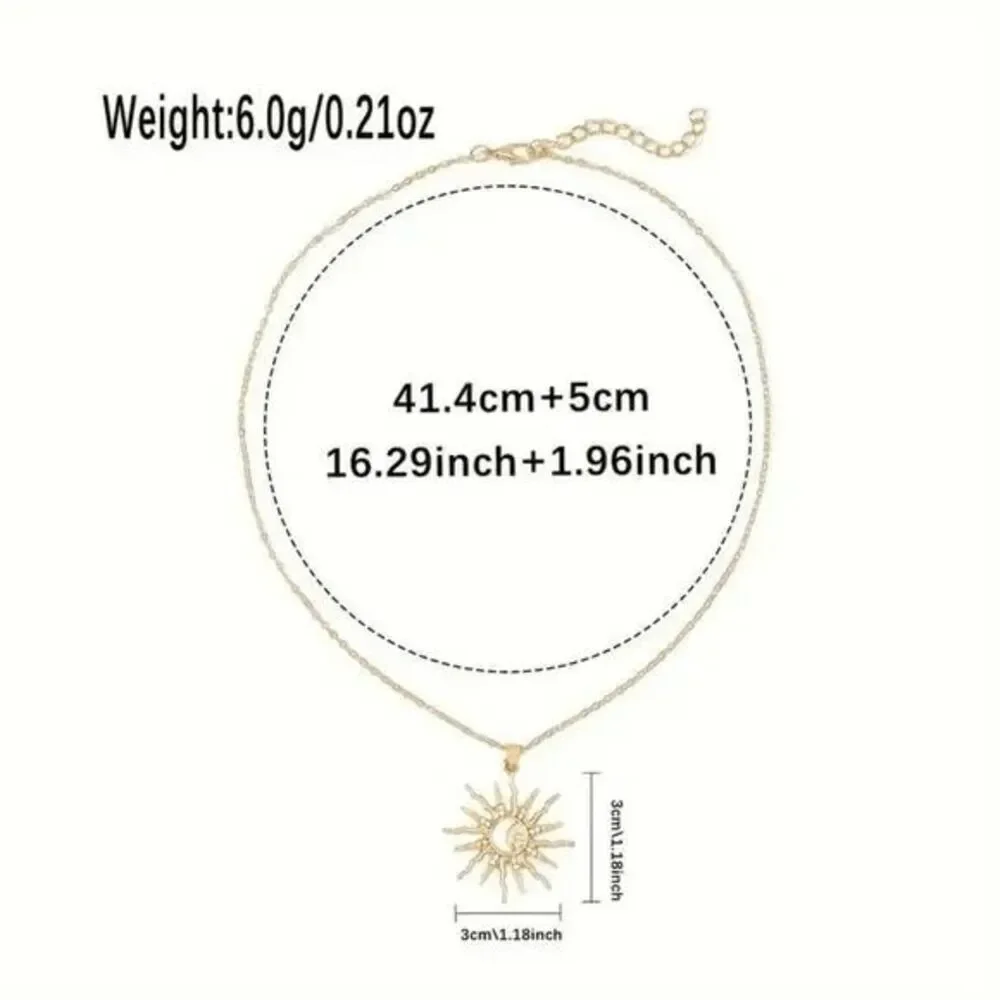 Boho Sun Moon Star Diamond Gold Pendant Necklace